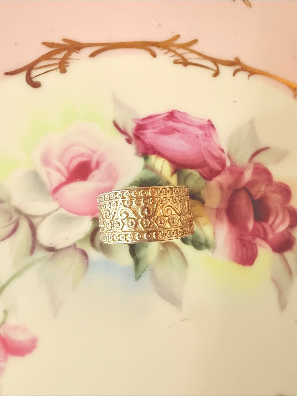 Gold Filigree Wide Band Ring - Women Jewelry